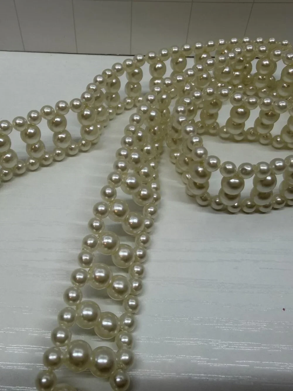 Vtg 60s Strand Faux Pearls Beaded Belt Adjustable gold tone Chain